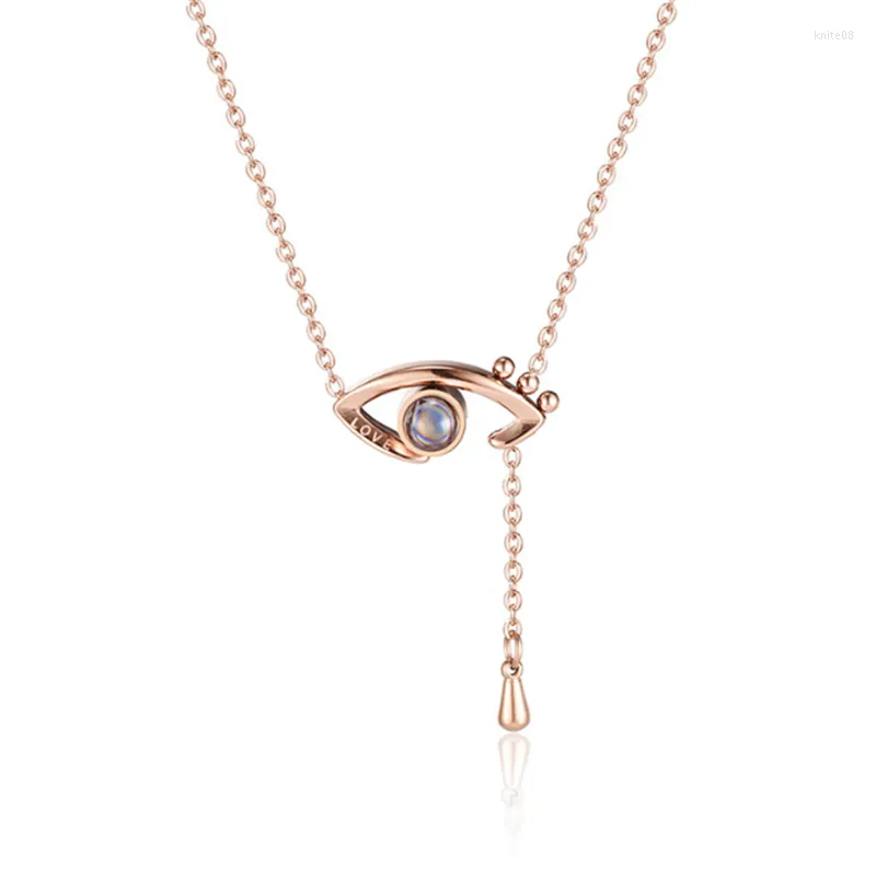 Pendant Necklaces 316L Stainless Steel Demon Eye Necklace Projection 100 Languages I Love You Titanium Rose Gold Not Fade