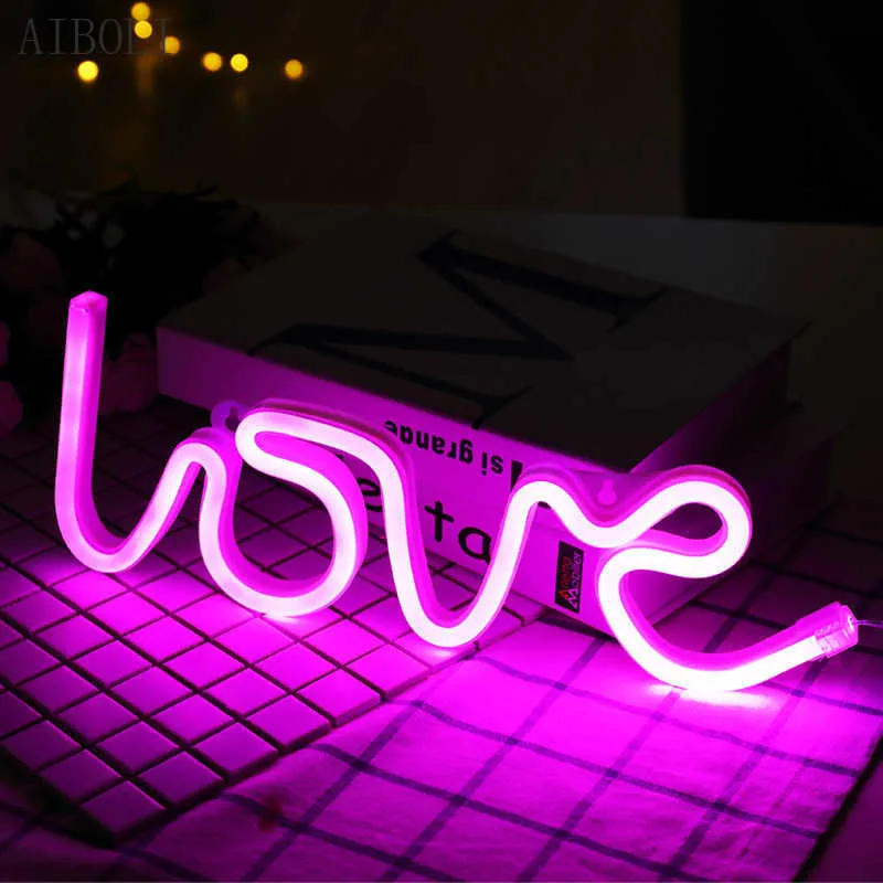 أضواء ليلية LED Neon Lights Love Love Light Light Light Lamp Battery USB ضوء الليل المزدوج لعيد ميلاد عيد الميلاد الداخلي P230331