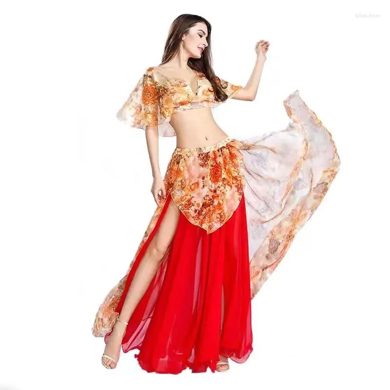 Stage Wear Flower Belly Dance Outfit Dames Top Lange rokset Festival Oosterse carnaval Party Paste Practice Professionele kleding