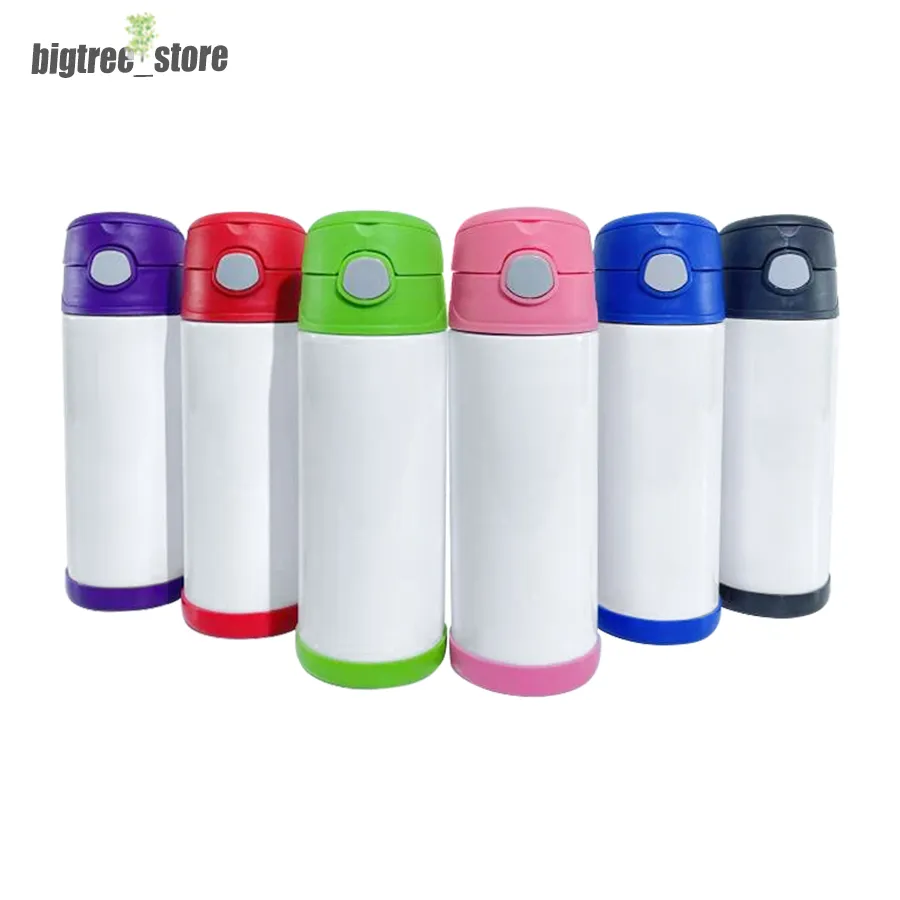 Bicchieri per sublimazione da 12 once STRAIGHT Blank Sippy Cup in Bulk Bicchieri per bambini Bottiglia d'acqua in acciaio inossidabile Sicuro Bambini Toddler All'ingrosso AAA