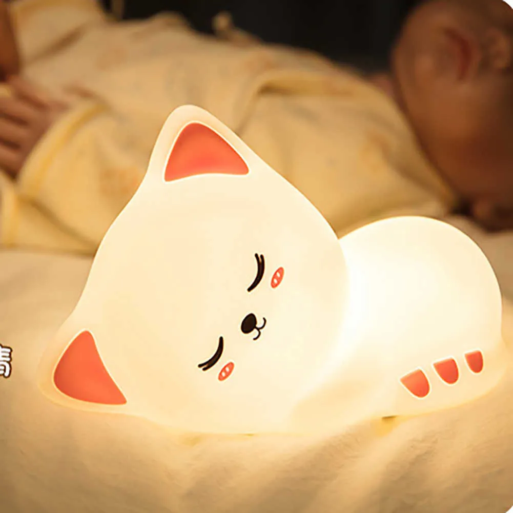 Luci notturne Morbido silicone LED Luce notturna USB Ricaricabile Simpatico gatto Lampada da notte per bambini Bambino Bambini Cartoon Luce calda Luce decorativa P230331