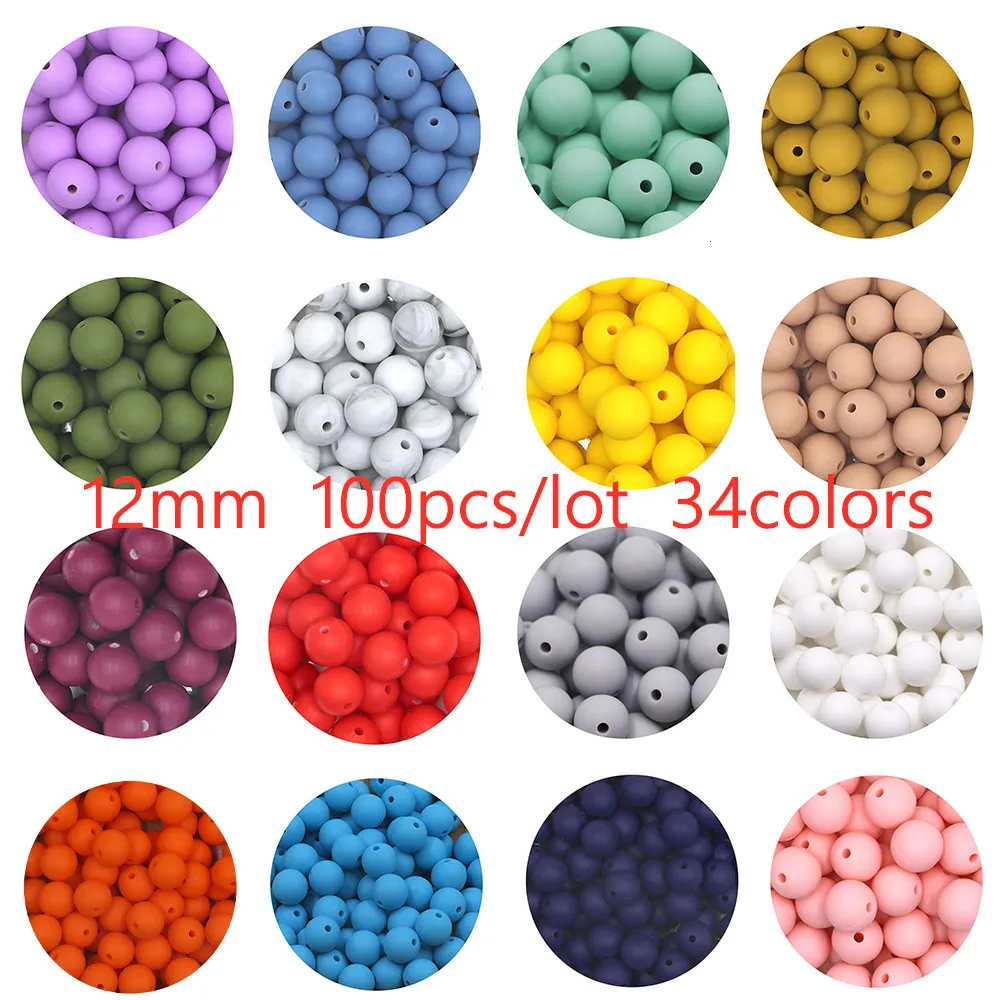 Zęby dziecięce zabawki kovict 100pcs 12 mm okrągłe silikonowe koraliki 34 colors BPAFREE DIY SMARIFIER BRANDER Prezent Ząbek Care Akcesoria 230331