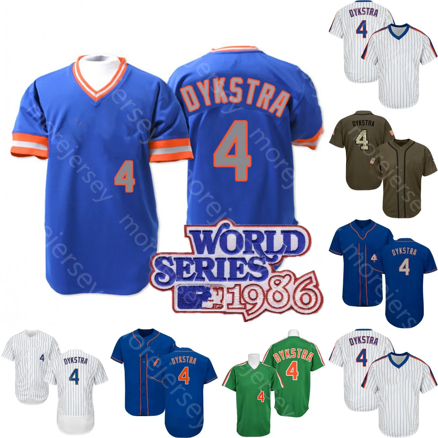 Lenny 4 Dykstra Jersey 1986 WS Naszywka Niebiesko-szary Vintage Pomarańczowy prążkowany sweter Cooperstown Fani Odtwarzacz Salute to Service Zielony MN Rozmiar S-3XL