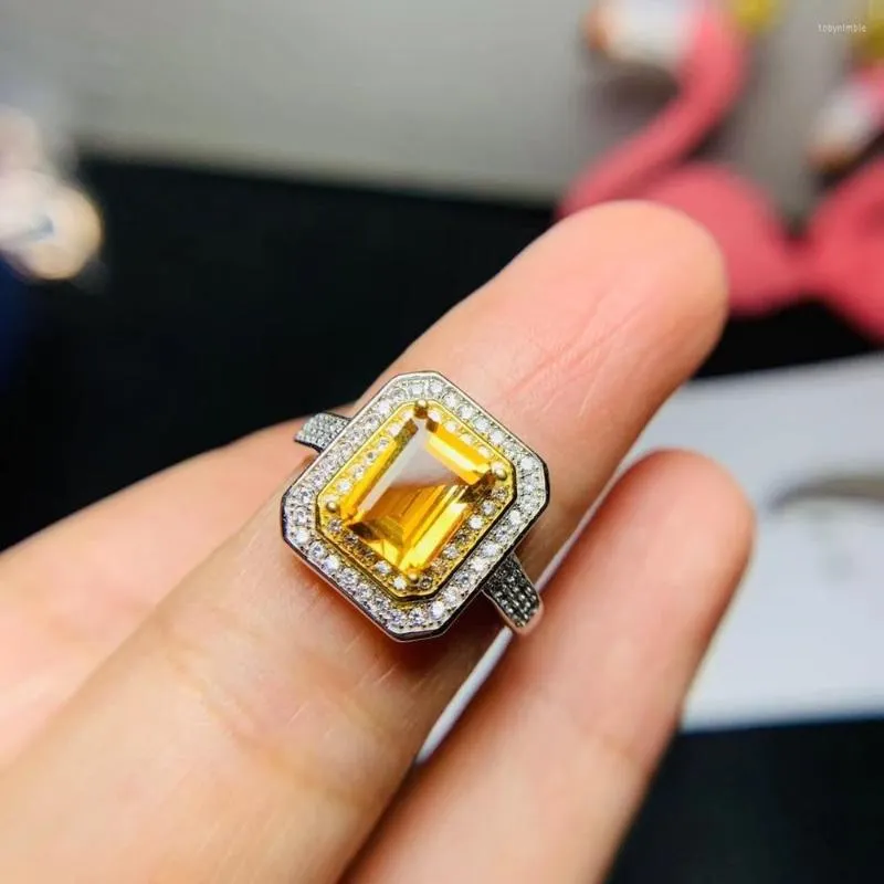 Cluster Rings Bague Citrine Réelle Et Naturelle Argent Sterling 925 Fine Jaune