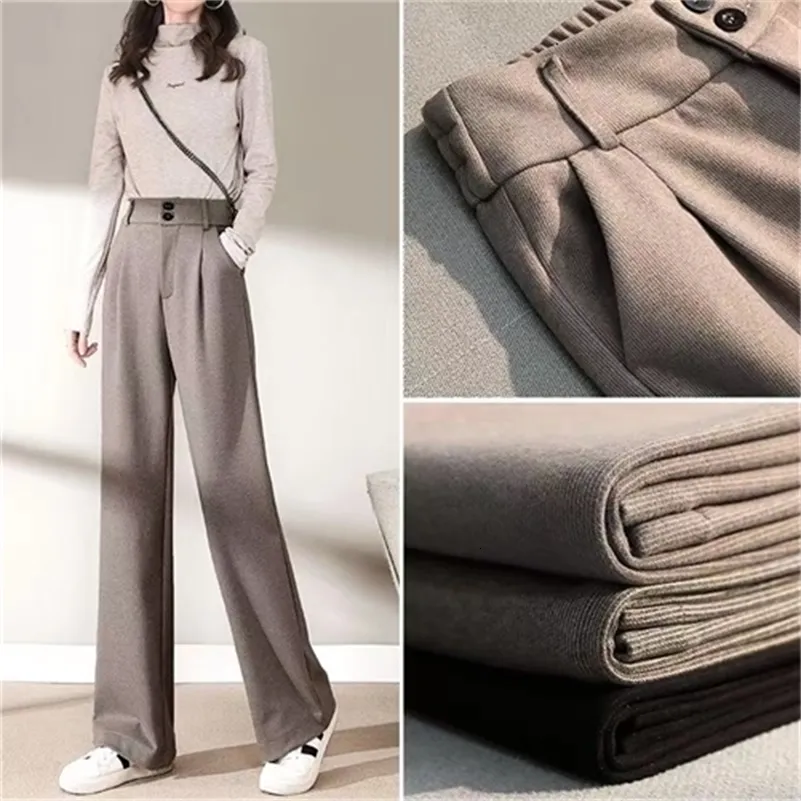 Damesbroek capris winter casual wol wol wide been broek dames Koreaanse kantoor dames zwarte rechte broek elegante damesbroek pantalon femme 24170 230331