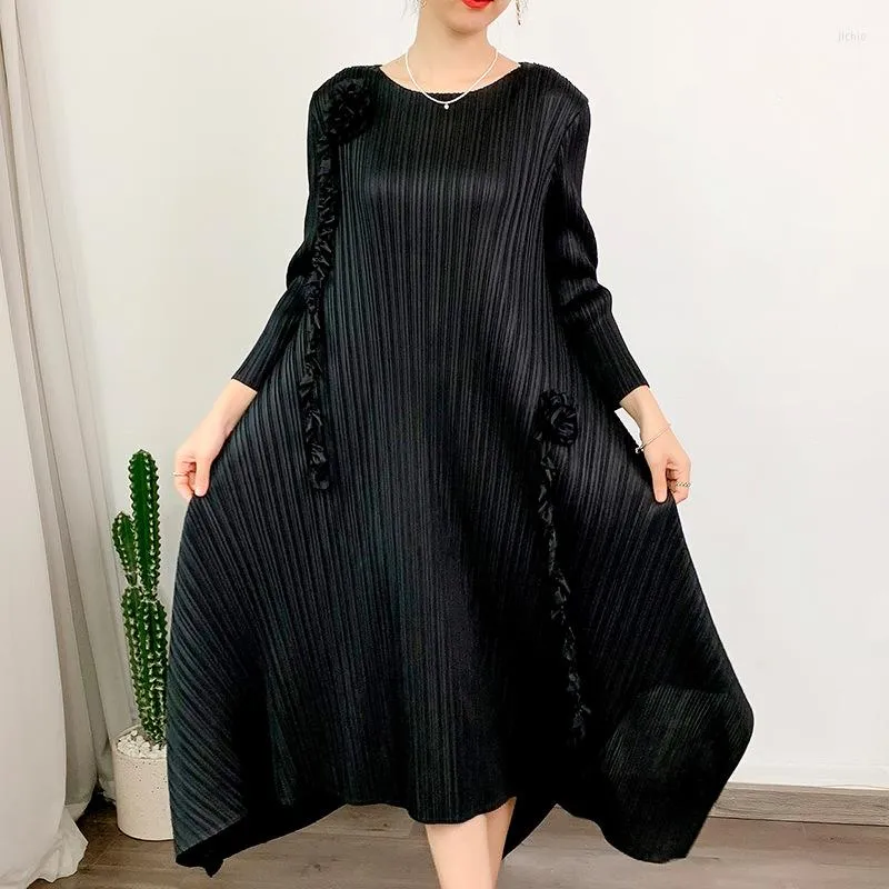 Sukienki swobodne Yudx Miyake Summer Sukienka Kobieta 2023 Wciśnięta ponadwymiarowa, luźna, wysoka seksowna długość talii