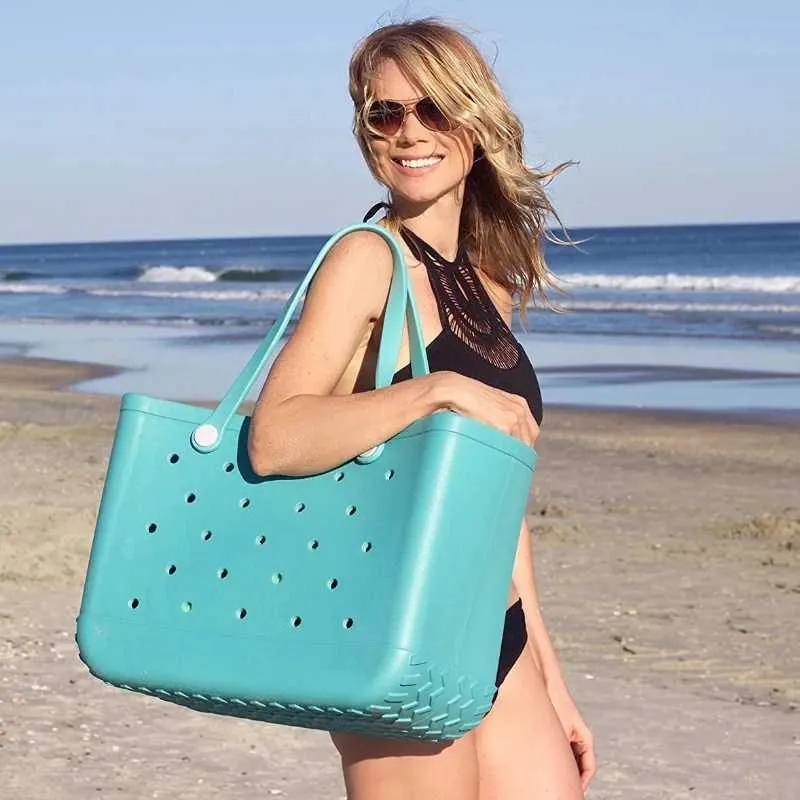 Bolsas de compras Eva Bolsas de praia de borracha à prova d'água Grande Moda para atividades ao ar livre Bolsa de mão à prova de areia Silicone macio Armazenamento para viagem