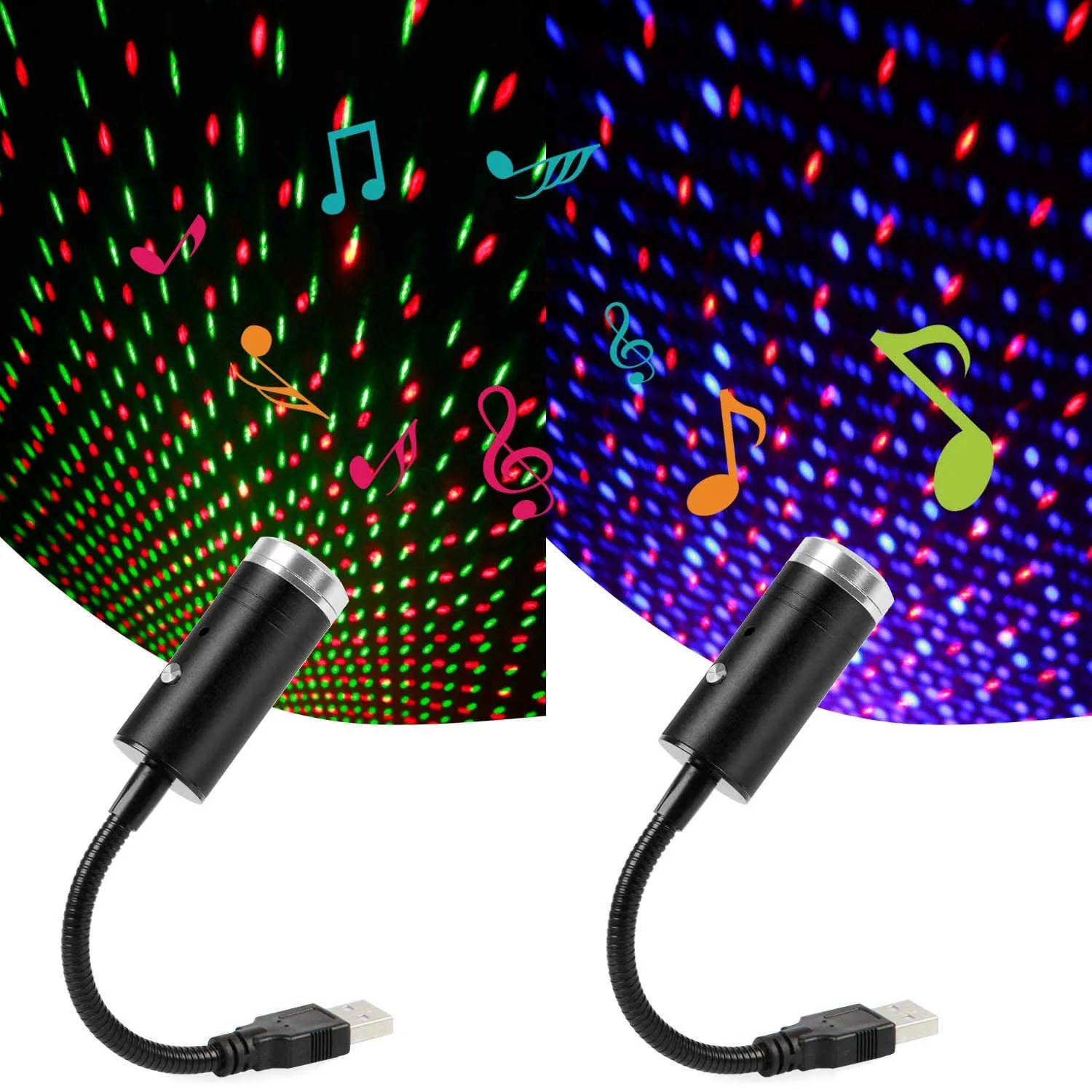 Luci notturne 3 colori Controllo musica USB LED Proiettore cielo stellato Luci notturne Atmosfera auto Ambient Star Galaxy Lampade Tetto auto Decorazione soffitto P230331