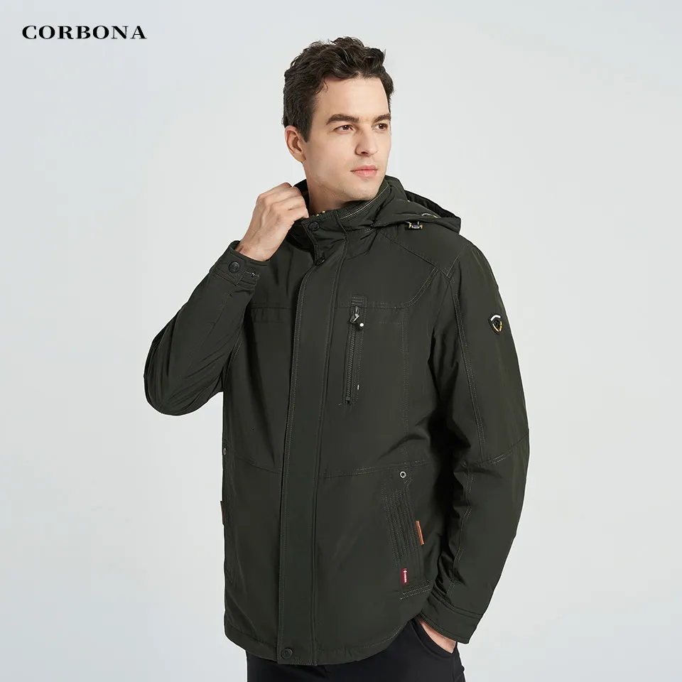 Giacche da uomo CORBONA 2023 Stile Autunno Giacca da uomo Cappello staccabile da esterno antivento Fodera in cotone 100 Collo alto Cappotto casual da lavoro 230331