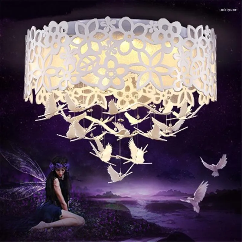 Ceiling Lights Bedroom Warm Romantic Originality Butterfly White Crystal Restaurant Lamp Girl Princess Wedding Room Flower Lamps