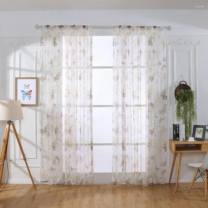 カーテン半透明の薄いカーテンリビングルームの寝室の子供の部屋のための蝶の印刷窓