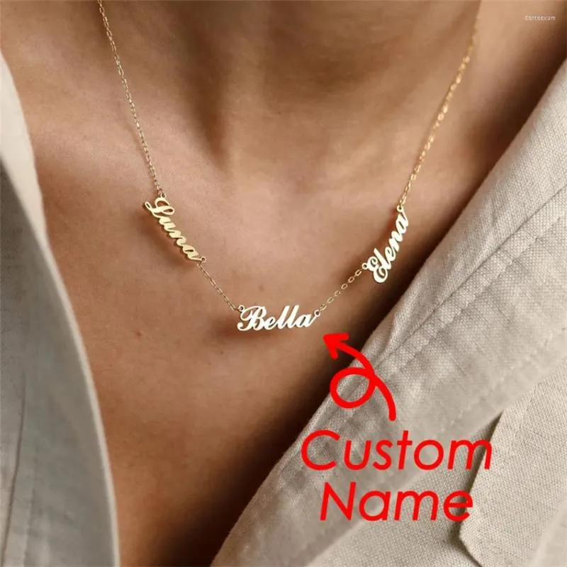 Anhänger Halsketten Elegant Custom Mehrere Namen Personalisierte Halskette Edelstahlkette 3 Namensschilder Anhänger Mode Geschenk Party