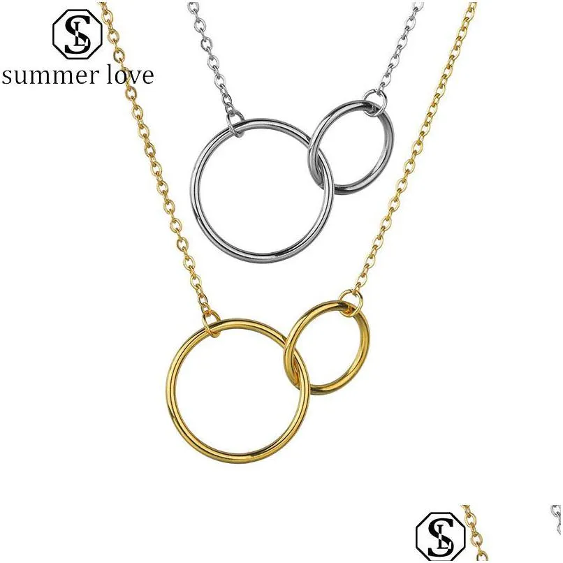 Pendentif Colliers En Acier Inoxydable Double Cercle Collier Anneaux Or Cercles Imbriqués Couple À La Mode Meilleure Amitié Pour D Dhgarden Dhhab