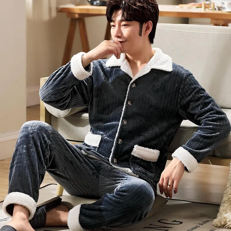 Indumenti da notte da uomo Est Inverno Addensare Caldo Pigiama di flanella Set Maschile Manica lunga Plus Size Homewear Casual Pigiama Pijama