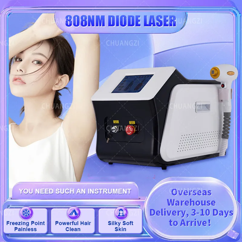 Popular Home Beauty Instrument Painless 808Diode laser RF Equipment 755nm 808nm 1064nm Hair Removal Machine Cooling Head Diode Laser Facial Bod 3 Wavelength