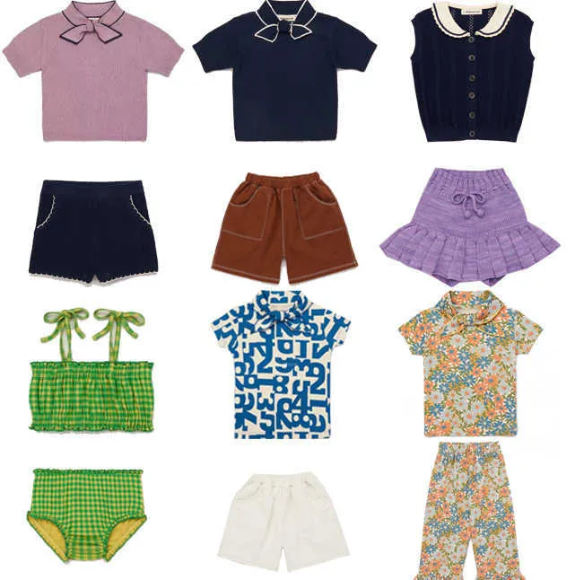 Småbarnflickkläder Misha Puff 2023 Nya sommarbarn Stickade t-shirts med byxor Söt klänning Baby outfit Set Småbarn pojkar toppar tees p230331