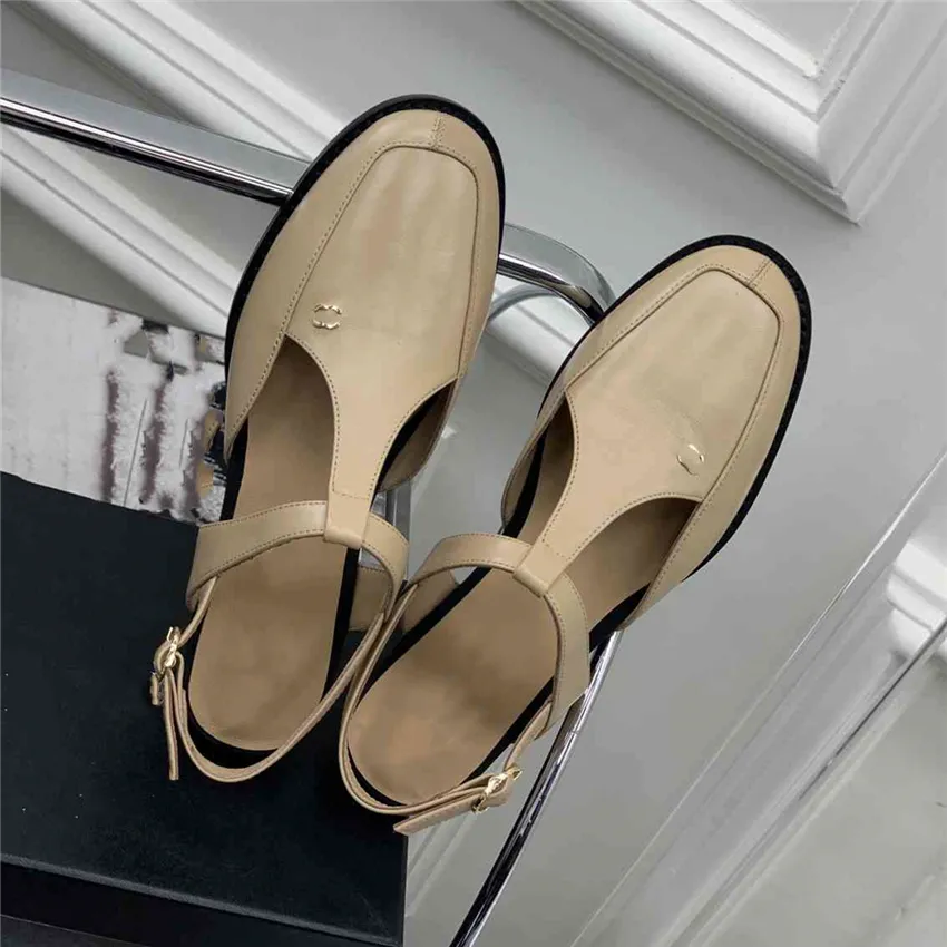 Fashion Dress Chaussures 2023 Channel Femmes en cuir High Heel Metal Backle Letter Logo Wedding Party Business Casual Flat Chores 07-02