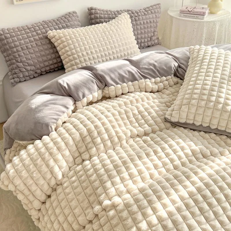 Beddengoedsets dubbelzijds verdikte melk koraal fleece bed vierdelige plak winter flanel pluche quilt deksel