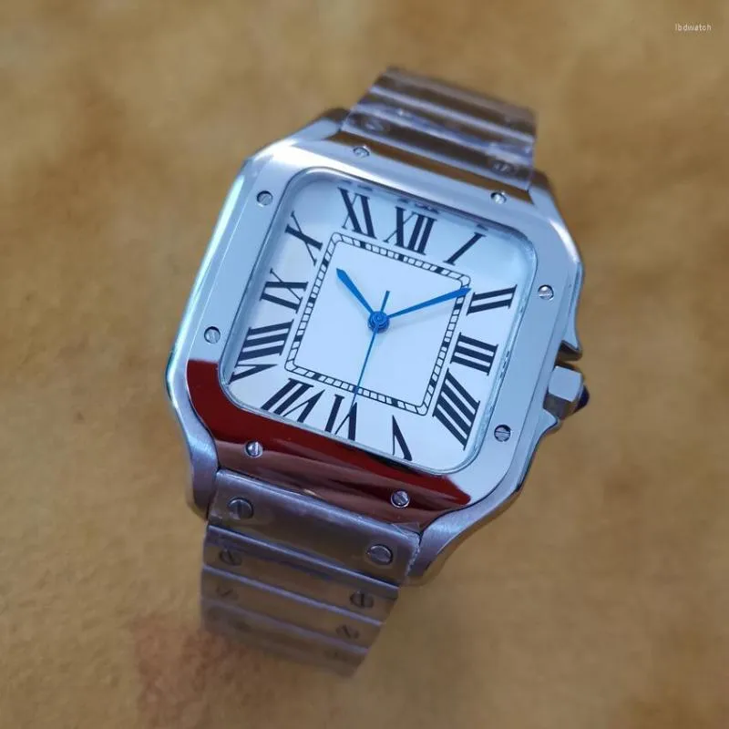 Avanadores de pulso 316L Aço inoxidável Nenhum logotipo quadrado 38 mm de diâmetro do homem de homem de relógio de homem branco número romano da mão azul Japão Japão NH35