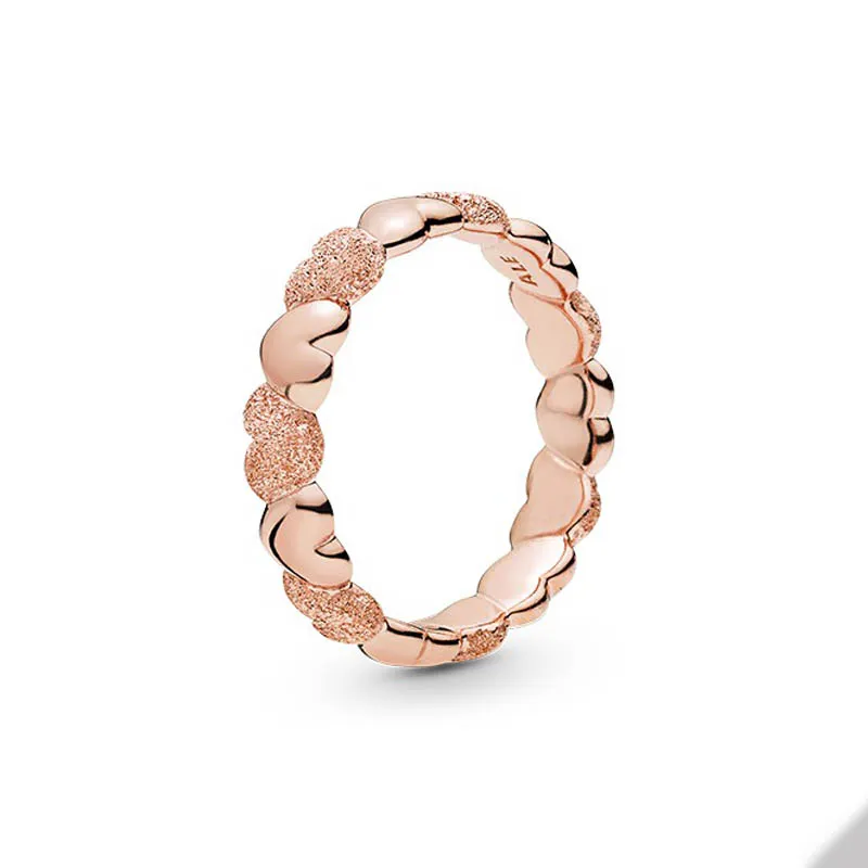 Rose Gold Matte Brilliance Heart Band Ring för Pandora 925 Sterling Silver Wedding Designer Rings smycken för kvinnor Flickvän Gift Love Ring With Original Box Set