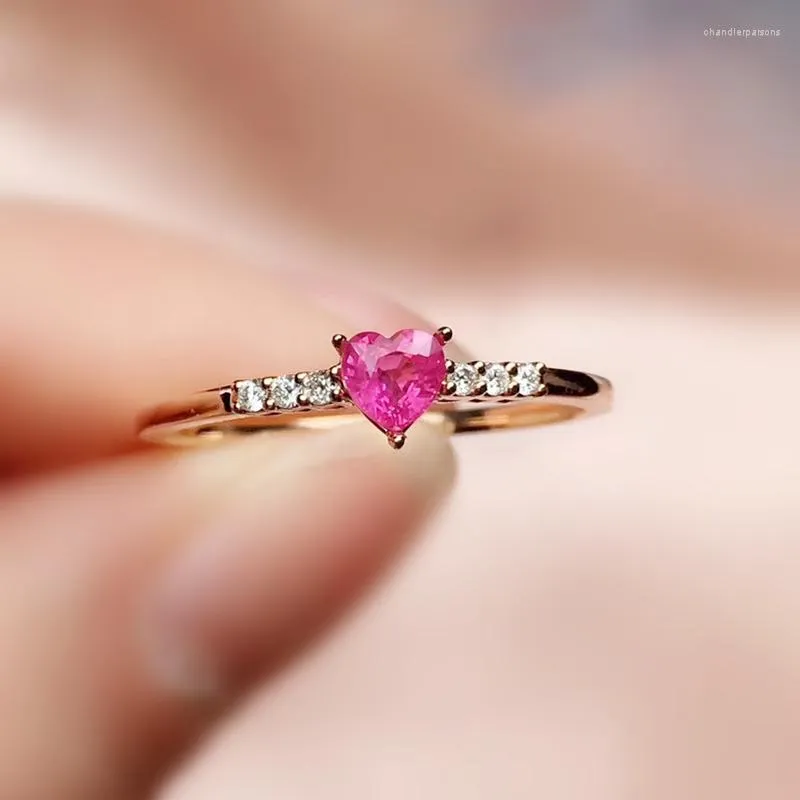 보석당 클러스터 링 자연 Ruby Love Heart Style Ring 925 Sterling Silver 0.4ct Fine R9122510