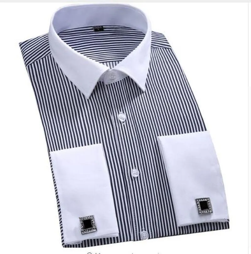 Mäns casual skjortor män lyx franska manschett randklänning skjorta lapp arbete vanlig långärmad knapp passform formell skjorta camisa maskulina 230331