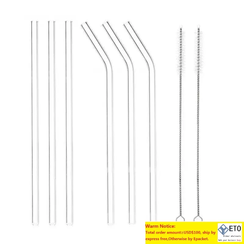 Pailles à boire droites réutilisables en paille de verre transparent avec brosse Pailles en verre écologiques pour Smoothies Cocktails Xu