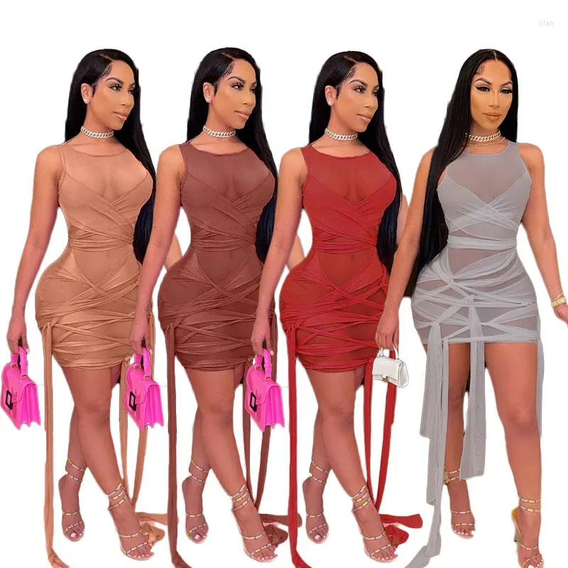 Casual jurken doorzichtige meerlagige doek Circle Bodycon Dress Women Personality Mesh Streetwear 2023 Club Activity Wild Des