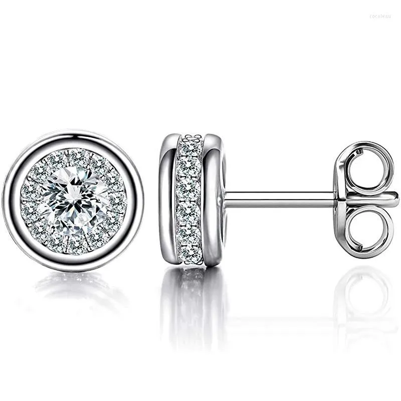 Stud Earrings S925 Standard Sterling Silver Simple Zircon Micro-set Round Fashion Boutique Jewelry