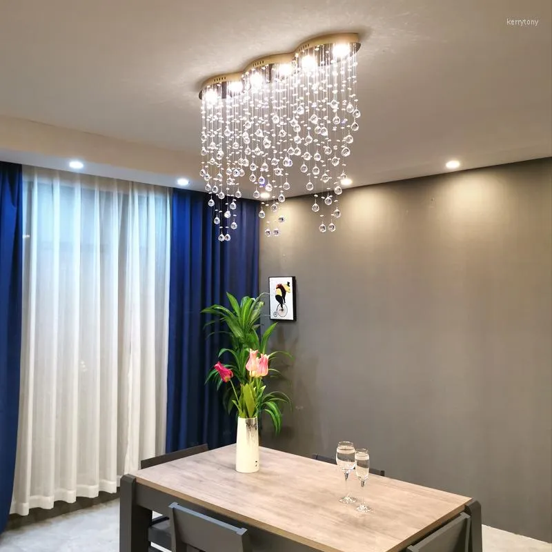 Ljuskronor rektangel kök ljuskrona vattenfall kristallsupphängning lampa vardagsrum sovrum lampor fixtur modern inomhusbelysning