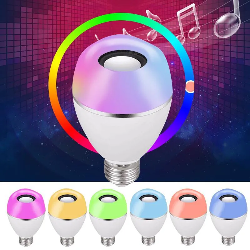 Bluetooth-högtalare LED-lampa 12W E27 E26 LED-lampa RGB Vit Smart Music-lampa med 24 nycklar fjärrkontroll