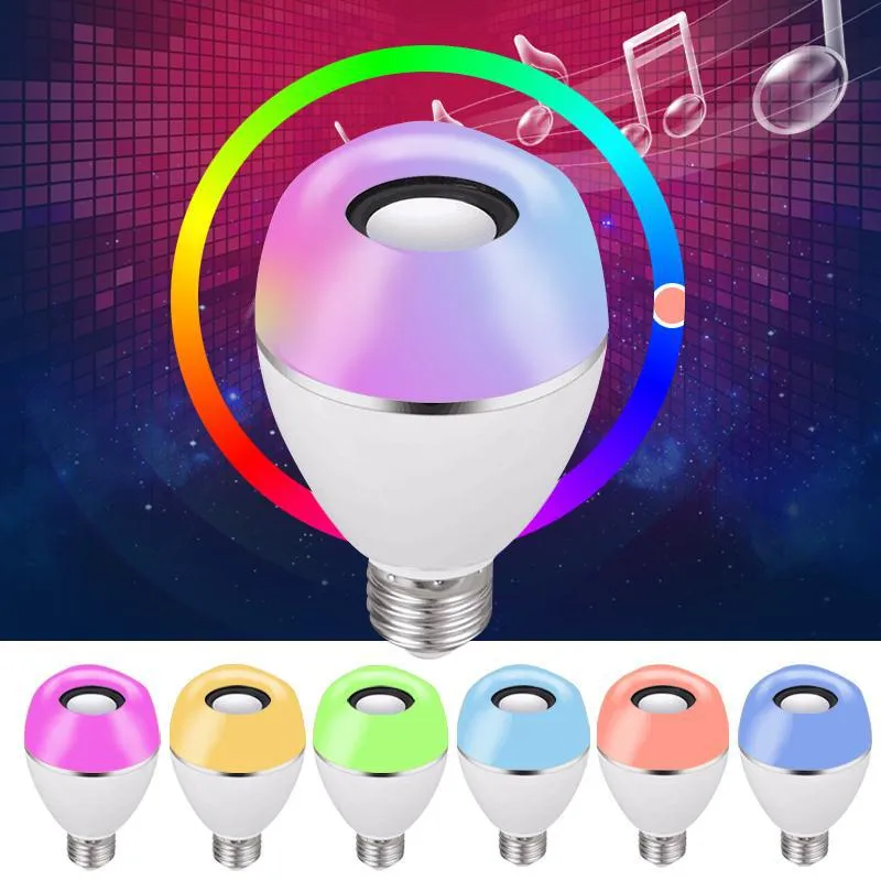 Altoparlante Bluetooth Lampadina LED 12W E27 E26 Lampadina LED RGB Lampadina bianca Smart Music con telecomando a 24 tasti