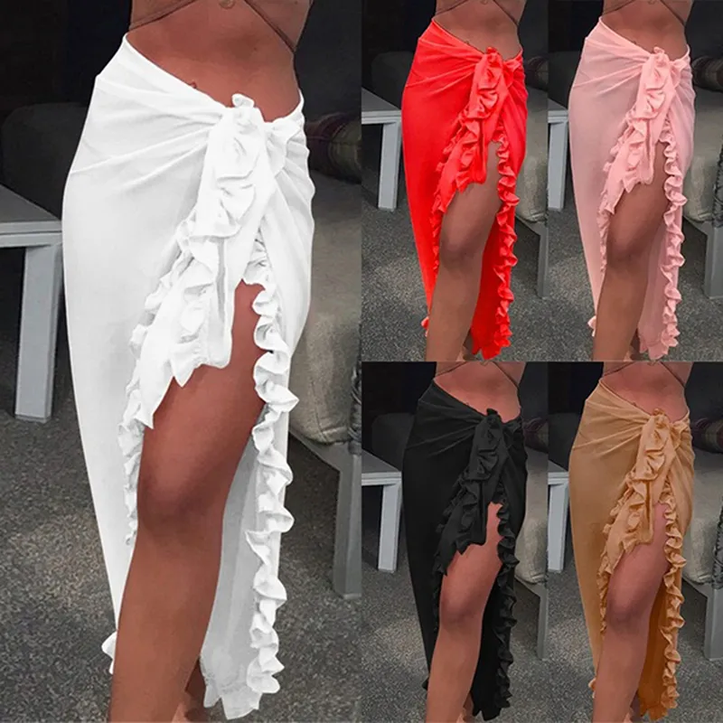 Women's Swimwear Women Chiffon See-Through Beach Bikini Cover Up Wrap Scarf Pareo Sarong Dress Solid Ruffle Casual 230331