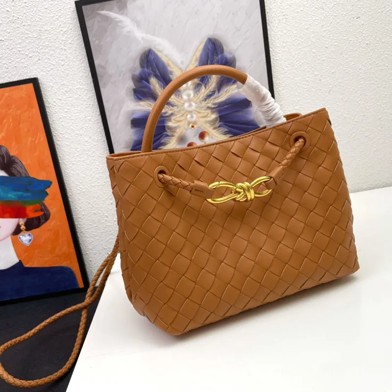 Small Andiamo Tote Intrecciato leather top handle bag with sliding cross-body strap 100% Lambskin designer bags Women Travel Shopping Handbags size 23cm 8290