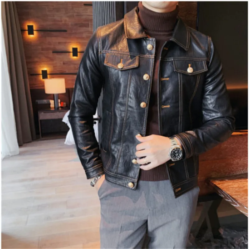 2023 Merk Kleding Mannen Lente Casual Leren Jas/Man Slim Fit Mode Hoge Kwaliteit Lederen Jassen Man Kleding s-3XL