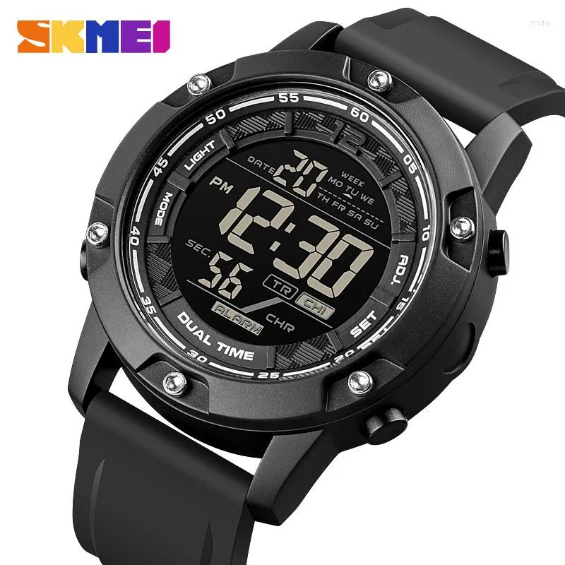 腕時計Skmei Strong Waterfof 50m Sport Digital Army Mens Watch Silicone Strap Stopwatch LED電子リスト男性ブラック