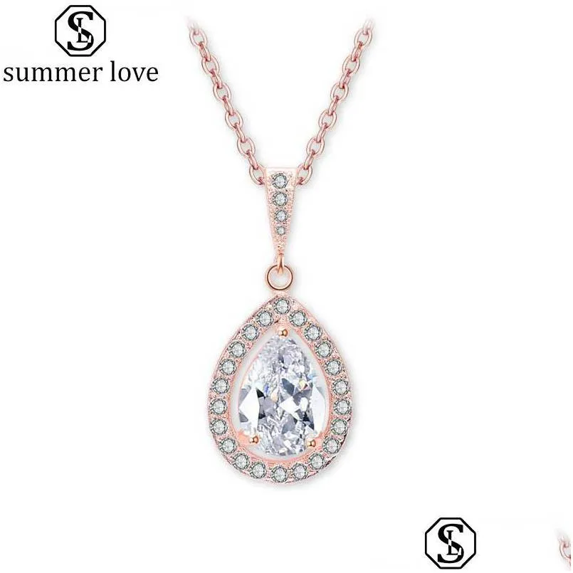 Pendant Necklaces Cubic Zircon Bridal Necklace With Pave Frame Halo And Bold Pearshaped Teardrop For Women Anniversa Dhgarden Dho1W