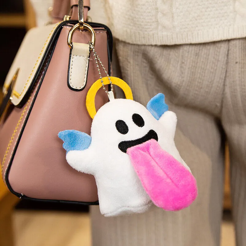 GRAF Happy Ghost keychains, keychain Plush doll Cute Ghost Tongue Angel Backpack Pendant Plush Keychain Schoolbag Pendant