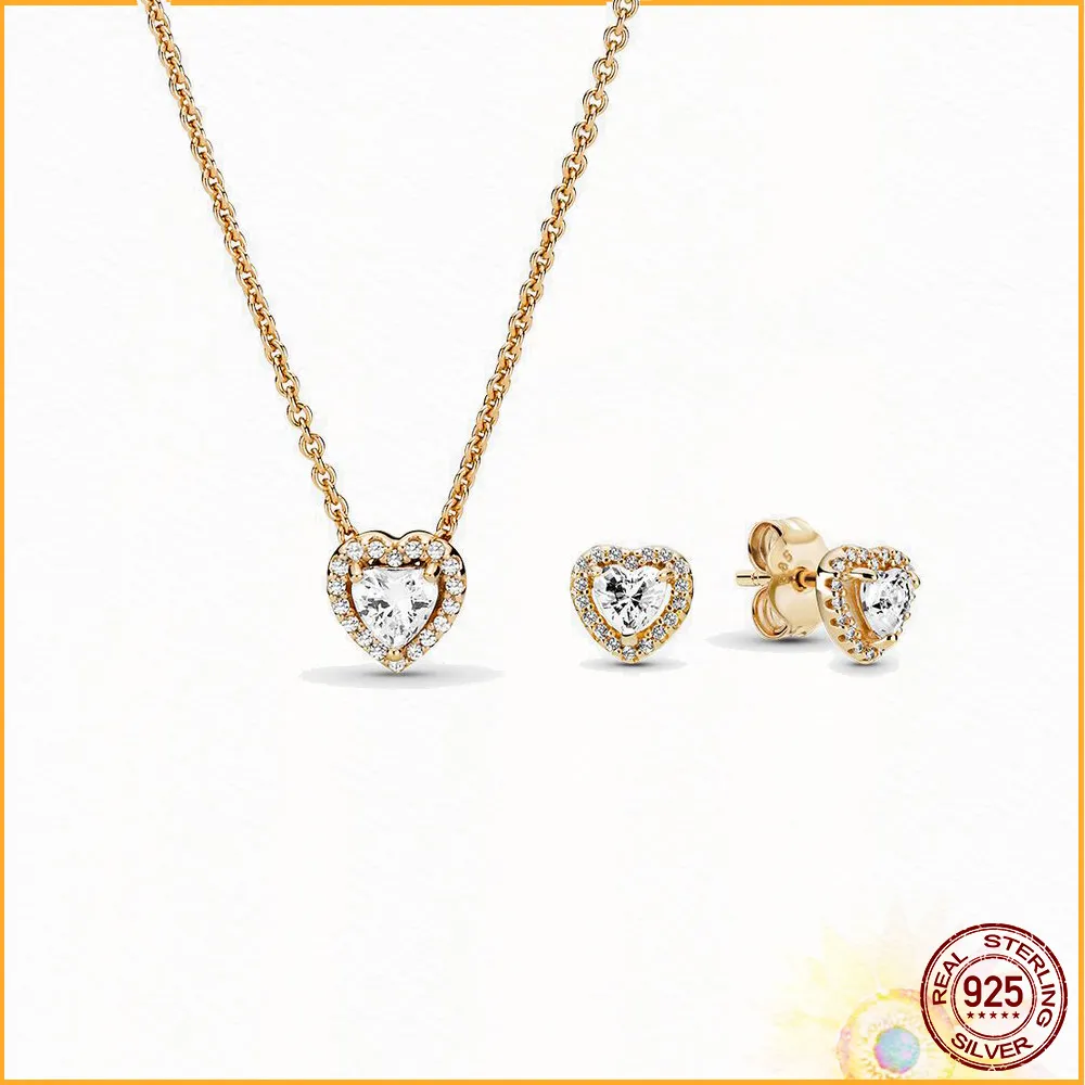 Triple Stone Heart Station Necklace and Earring Set | Sterling silver |  Pandora US