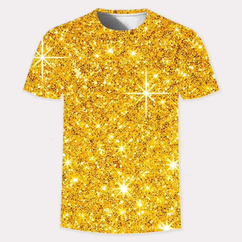 Magliette da uomo Maglietta da uomo 3D Golden Glitter Stampa digitale Oneck Manica corta Maglietta da personalità casual Tee Tops 230331