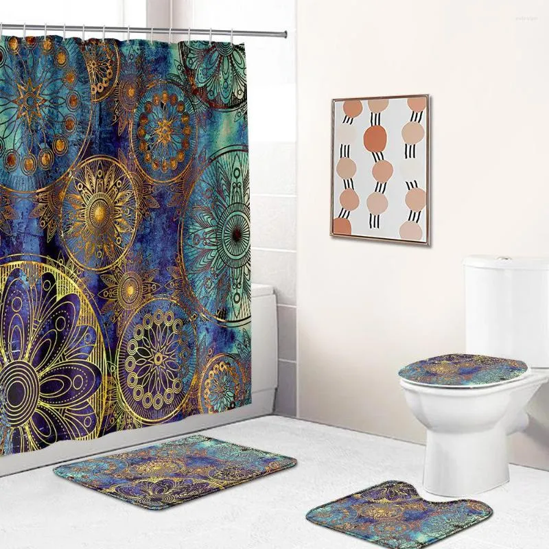 Housses de siège de toilette série bohème impression simplicité décor à la maison ensembles de couverture de salle de bain imperméable rideau de douche tapis tapis tapis costumes