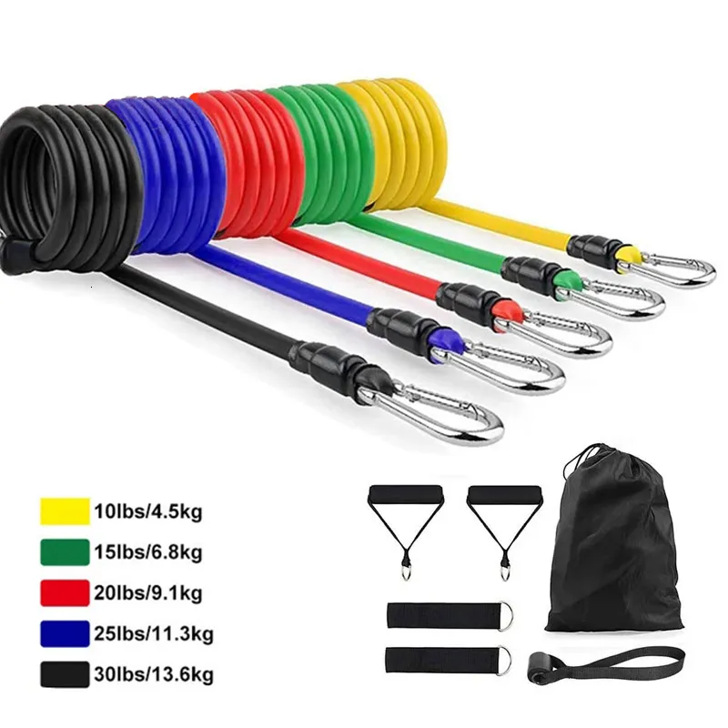 Bandes de résistance 11 pièces de sangle de tube de résistance ensemble Fitness Yoga Gym dessiner corde exercice entraînement à domicile ancre porte extenseur avec cheville 230331