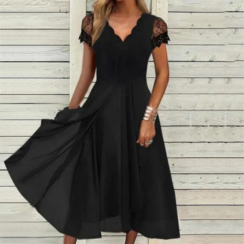 Damen Nachtwäsche Damen Chiffon V-Ausschnitt Spleißen Spitze Hohl Damen Langes Kleid Brautjungfer Abendkleider Damen Midi