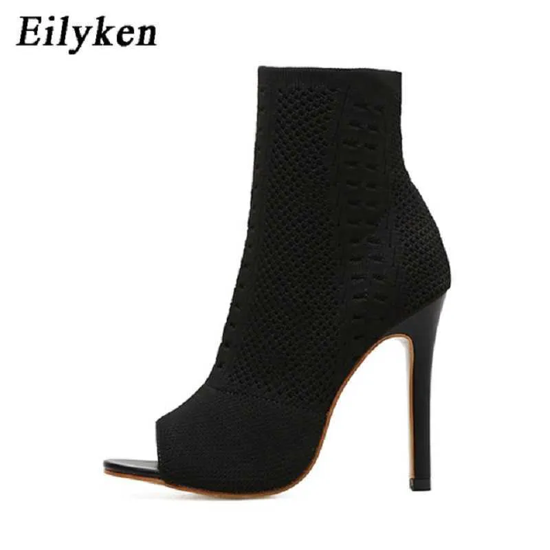Top Spring Design Ankle Boots Women Peep Toe Knitted Stretch