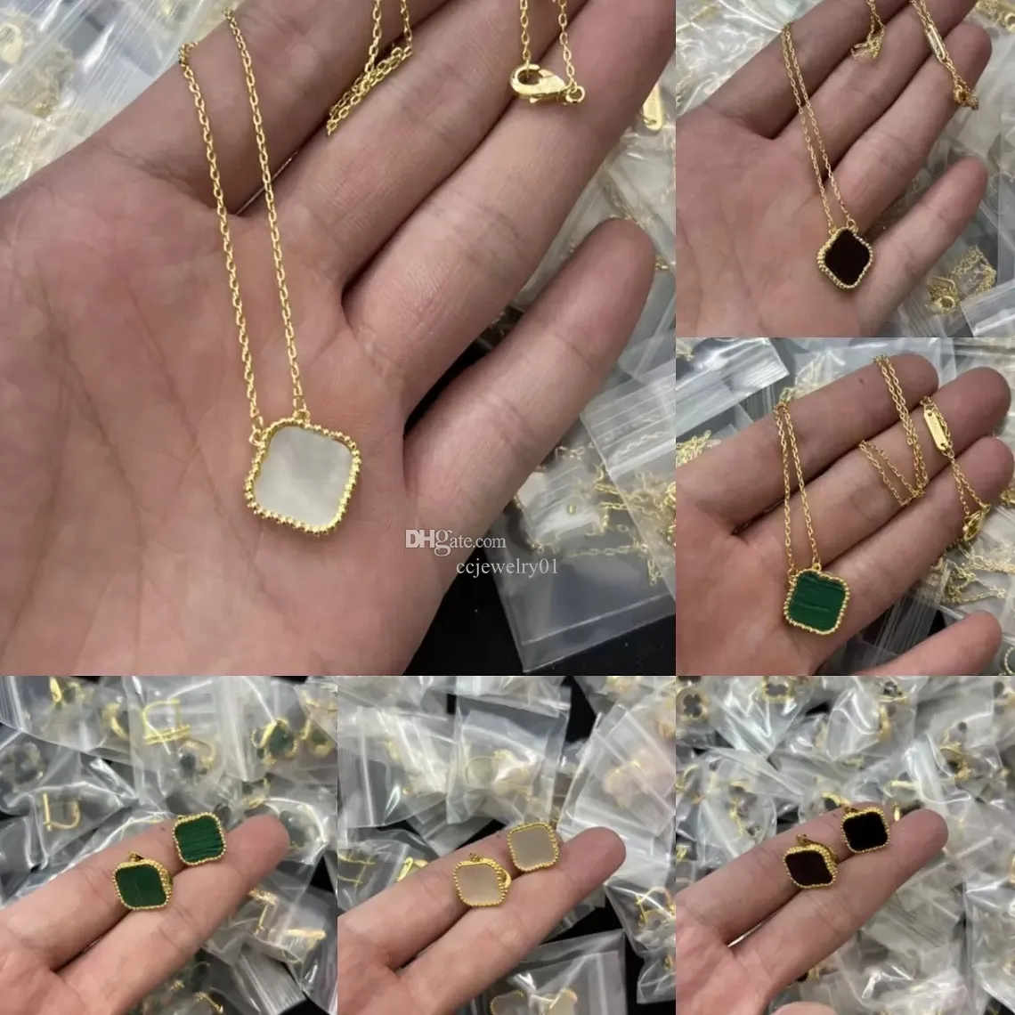 Fashion-designer-jewelry-men-pendants-necklace four leaf clover Set Pendant Necklaces Bracelet Stud Earrings Cleef Mother of Pearl Green Flower Necklace Link Chain