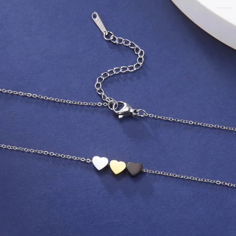 Pendant Necklaces Teamer 3 Color Peach Heart Necklace For Women Fashion Stainless Steel Jewelry 2023 Trend Mother's Day Gifts