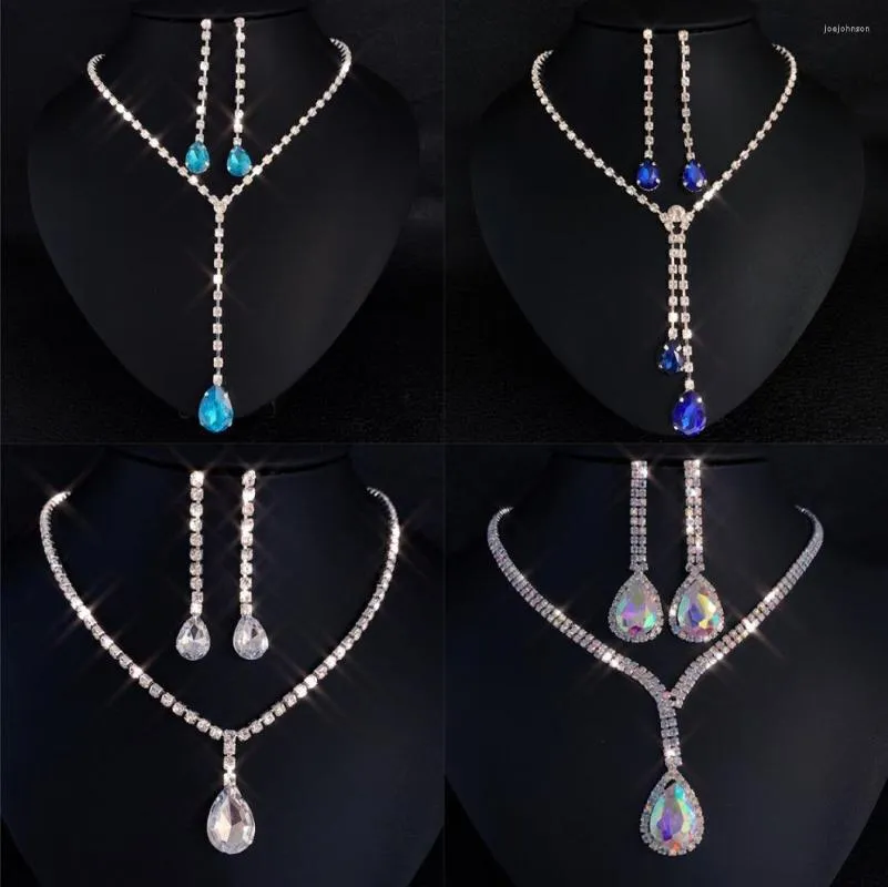 Necklace Earrings Set Wholesale Crystal Tennis Drop Sets Bridal Bridesmaid Wedding Engagement Jewelry Rhinestone