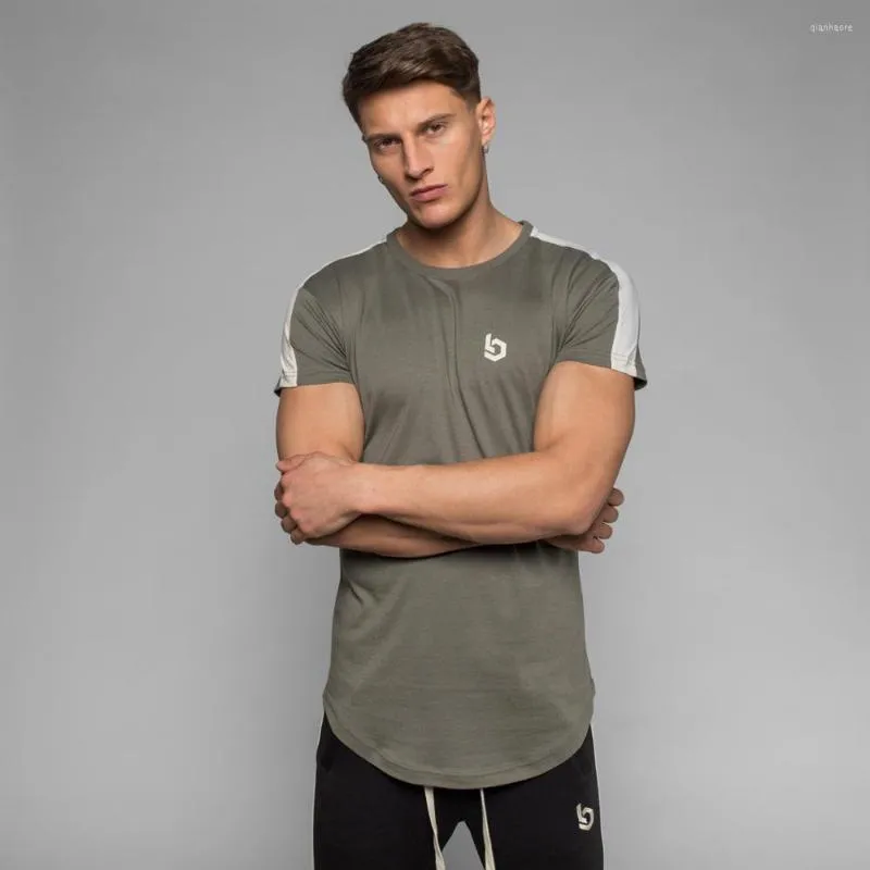 Hommes T-shirts Hommes T-shirts Fitness Bodybuilding Patchwork Mode Homme À Manches Courtes Coton Vêtements Marque Tee Tops