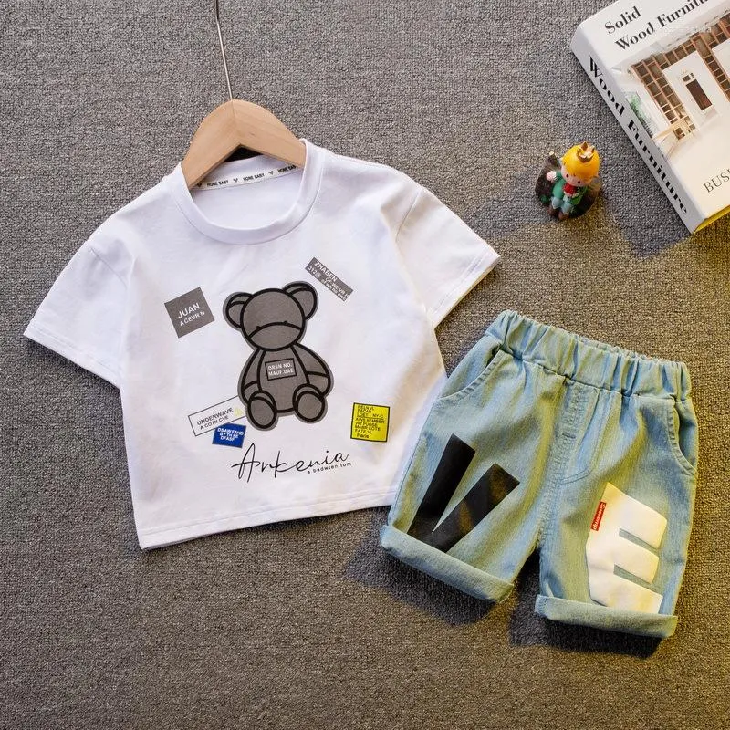 Completi di abbigliamento 1-4T Pantaloncini per magliette per bebè per bambini Completi per bambina per bambini Abiti per bambini Abbigliamento estivo T-shirt per bambini piccoli Pantaloni