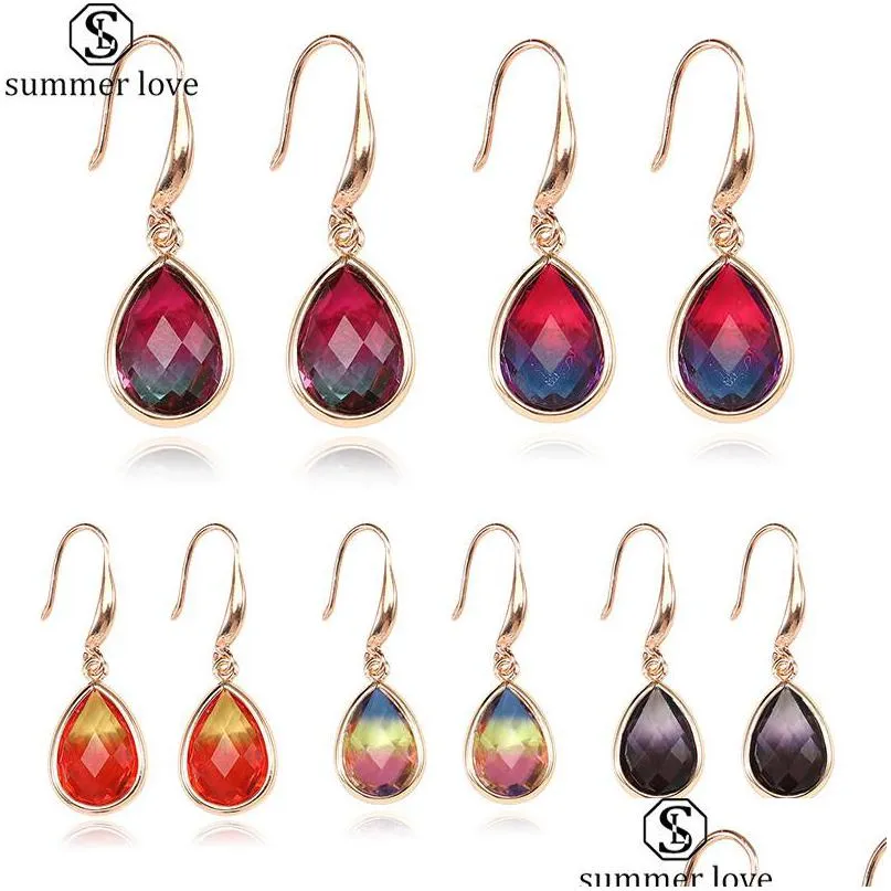 Dangle Chandelier Trendy Teardrop Verre Cristal Boucles D'oreilles Or Couleur Goutte D'eau Longue Boucle D'oreille Pour Femmes Filles Bijoux De Mode Dhgarden Dhsnw